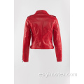 Chaqueta moto pu brillo rojo